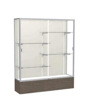 Reliant Walnut Vinyl case, Plaque Fabric Back w/ Satin Natural aluminum frame finish, 72"H x 60"W x 16"D - Click to enlarge