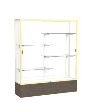 Reliant Walnut Vinyl case, White Laminate Back w/ Champagne aluminum frame finish, 72"H x 60"W x 16"D - Click to enlarge