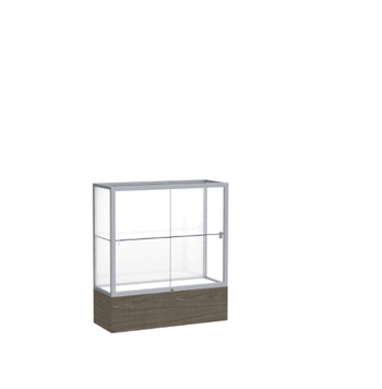 Reliant Walnut Vinyl case, White Laminate Back w/ Satin Natural aluminum frame finish, 40"H x 36"W x 14"D - Click to enlarge