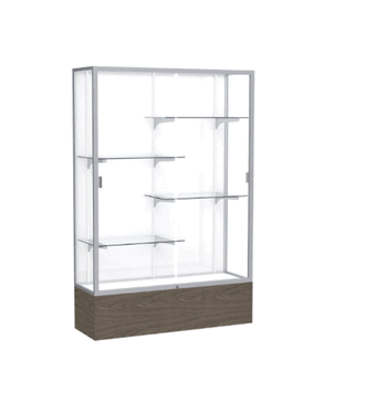 Reliant Walnut Vinyl case, White Laminate Back w/ Satin Natural aluminum frame finish, 72"H x 48"W x 16"D - Click to enlarge