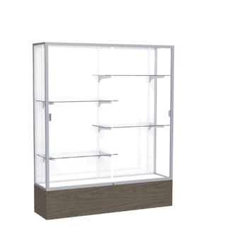 Reliant Walnut Vinyl case, White Laminate Back w/ Satin Natural aluminum frame finish, 72"H x 60"W x 16"D - Click to enlarge