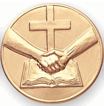 Religious Cross Book & Hands Litho Medal Insert - Click to enlarge