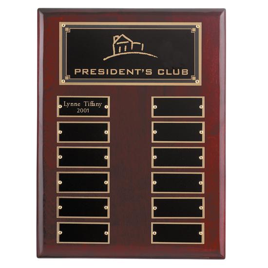 Rosewood Piano Finish 12 Plate Perpetual Name Plaque TrophyCentral