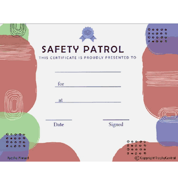 Safety Patrol Award Certificate - Free Template - Click to enlarge