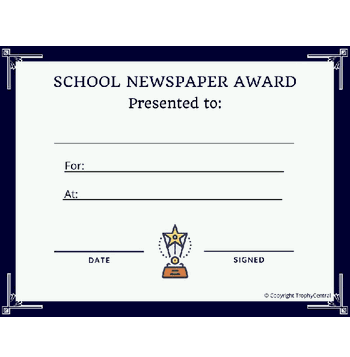 School Newspaper Award Certificate - Free Template - Click to enlarge