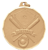 Softball & Crossed Bats - 2 Inch Diamond Cut Edge Medal with Ribbon
