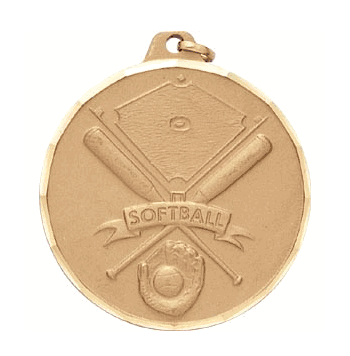 Softball & Crossed Bats - 2 Inch Diamond Cut Edge Medal with Ribbon - Click to enlarge