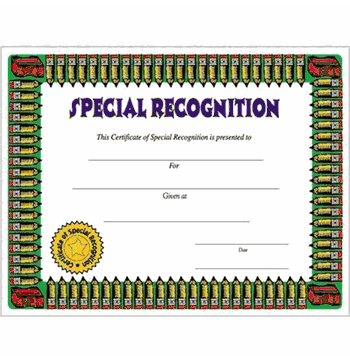 Special Recognition Certificates - Click to enlarge