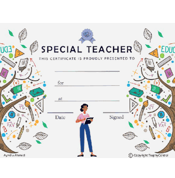 Special Teacher Certificate - Free Template - Design 1 - Click to enlarge