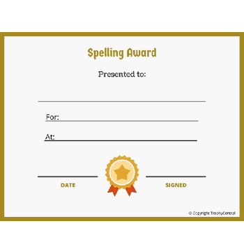 Spelling Award Free Template - Click to enlarge