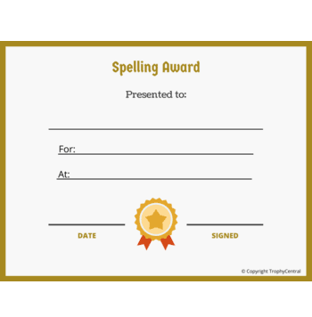 Spelling Award Free Template - Click to enlarge