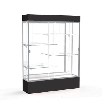 Spirit Black Display Case (Lighted), Mirror Back w/ Satin Natural aluminum frame finish, 80"H x 60"W x 16"D - Click to enlarge
