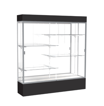 Spirit Black Display Case (Lighted), Mirror Back w/ Satin Natural aluminum frame finish, 80"H x 72"W x 16"D - Click to enlarge