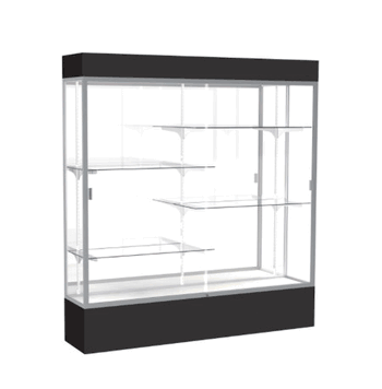 Spirit Black Display Case (Lighted), Mirror Back w/ Satin Natural aluminum frame finish, 80"H x 72"W x 16"D - Click to enlarge
