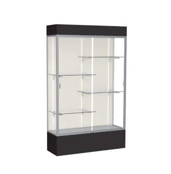 Spirit Black Display Case (Lighted), Plaque Fabric Back w/ Satin Natural aluminum frame finish, 80"H x 48"W x 16"D - Click to enlarge