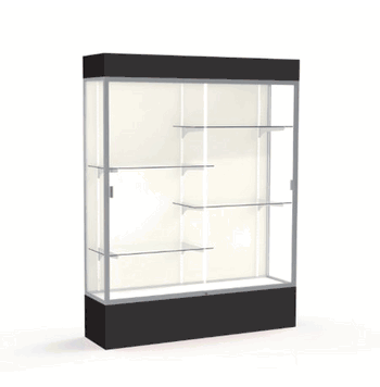 Spirit Black Display Case (Lighted), Plaque Fabric Back w/ Satin Natural aluminum frame finish, 80"H x 60"W x 16"D - Click to enlarge
