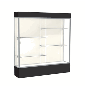 Spirit Black Display Case (Lighted), Plaque Fabric Back w/ Satin Natural aluminum frame finish, 80"H x 72"W x 16"D - Click to enlarge