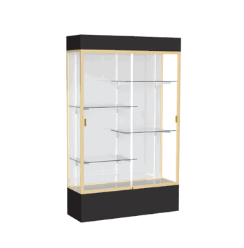 Spirit Black Display Case (Lighted), White Laminate Back w/ Champagne aluminum frame finish, 80"H x 48"W x 16"D - Click to enlarge