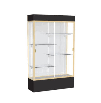 Spirit Black Display Case (Lighted), White Laminate Back w/ Champagne aluminum frame finish, 80"H x 48"W x 16"D - Click to enlarge