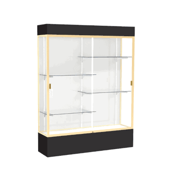 Spirit Black Display Case (Lighted), White Laminate Back w/ Champagne aluminum frame finish, 80"H x 60"W x 16"D - Click to enlarge