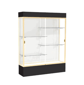 Spirit Black Display Case (Lighted), White Laminate Back w/ Champagne aluminum frame finish, 80"H x 60"W x 16"D - Click to enlarge