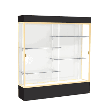 Spirit Black Display Case (Lighted), White Laminate Back w/ Champagne aluminum frame finish, 80"H x 72"W x 16"D - Click to enlarge