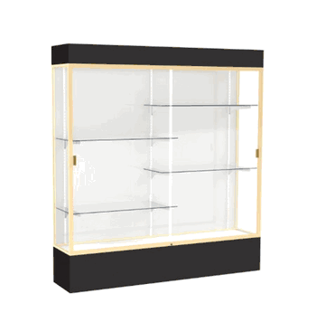 Spirit Black Display Case (Lighted), White Laminate Back w/ Champagne aluminum frame finish, 80"H x 72"W x 16"D - Click to enlarge