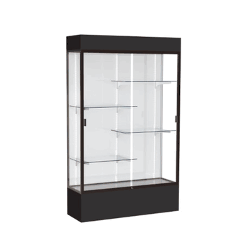 Spirit Black Display Case (Lighted), White Laminate Back w/ Dark Bronze aluminum frame finish, 80"H x 48"W x 16"D - Click to enlarge
