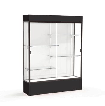 Spirit Black Display Case (Lighted), White Laminate Back w/ Dark Bronze aluminum frame finish, 80"H x 60"W x 16"D - Click to enlarge