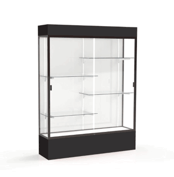 Spirit Black Display Case (Lighted), White Laminate Back w/ Dark Bronze aluminum frame finish, 80"H x 60"W x 16"D - Click to enlarge