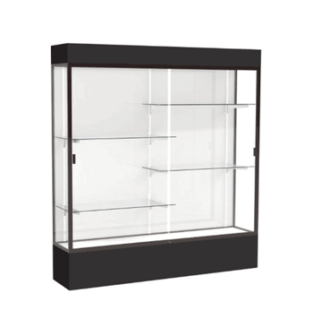 Spirit Black Display Case (Lighted), White Laminate Back w/ Dark Bronze aluminum frame finish, 80"H x 72"W x 16"D - Click to enlarge