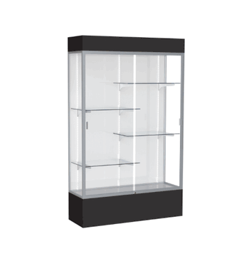 Spirit Black Display Case (Lighted), White Laminate Back w/ Satin Natural aluminum frame finish, 80"H x 48"W x 16"D - Click to enlarge