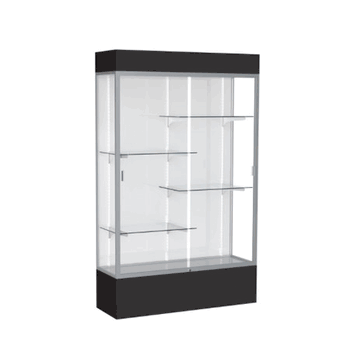 Spirit Black Display Case (Lighted), White Laminate Back w/ Satin Natural aluminum frame finish, 80"H x 48"W x 16"D - Click to enlarge