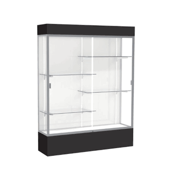 Spirit Black Display Case (Lighted), White Laminate Back w/ Satin Natural aluminum frame finish, 80"H x 60"W x 16"D - Click to enlarge