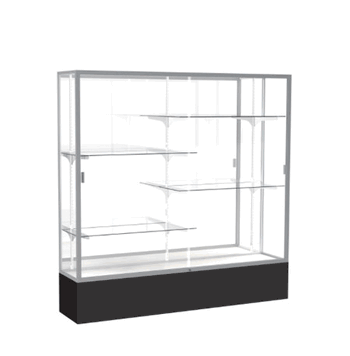 Spirit Black Display Case (Unighted), Mirror Back w/ Satin Natural aluminum frame finish, 72"H x 72"W x 16"D - Click to enlarge