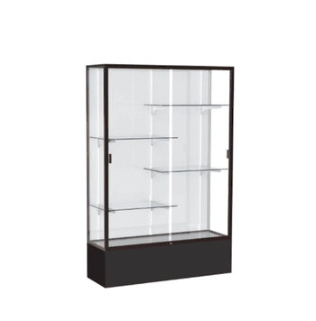 Spirit Black Display Case (Unighted), White Laminate Back w/ Dark Bronze aluminum frame finish, 72"H x 48"W x 16"D - Click to enlarge