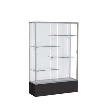 Spirit Black Display Case (Unighted), White Laminate Back w/ Satin Natural aluminum frame finish, 72"H x 48"W x 16"D - Click to enlarge