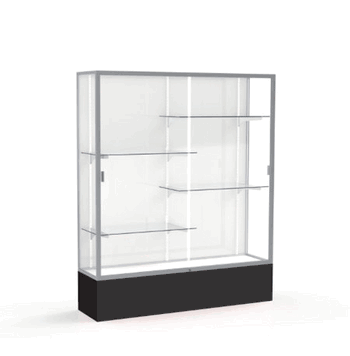 Spirit Black Display Case (Unighted), White Laminate Back w/ Satin Natural aluminum frame finish, 72"H x 60"W x 16"D - Click to enlarge