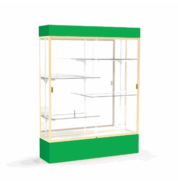 Spirit Kelly Green Display Case (Lighted), Mirror Back w/ Champagne aluminum frame finish, 80"H x 60"W x 16"D - Click to enlarge