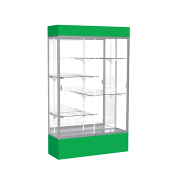 Spirit Kelly Green Display Case (Lighted), Mirror Back w/ Satin Natural aluminum frame finish, 80"H x 48"W x 16"D - Click to enlarge