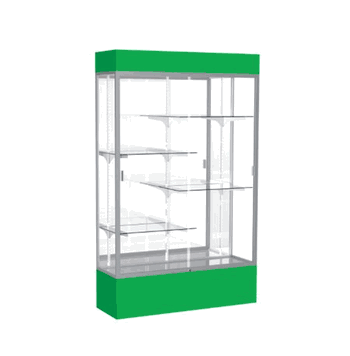 Spirit Kelly Green Display Case (Lighted), Mirror Back w/ Satin Natural aluminum frame finish, 80"H x 48"W x 16"D - Click to enlarge