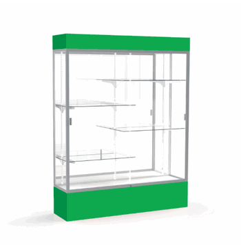 Spirit Kelly Green Display Case (Lighted), Mirror Back w/ Satin Natural aluminum frame finish, 80"H x 60"W x 16"D - Click to enlarge