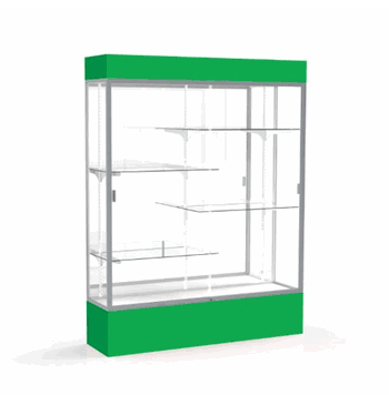 Spirit Kelly Green Display Case (Lighted), Mirror Back w/ Satin Natural aluminum frame finish, 80"H x 60"W x 16"D - Click to enlarge