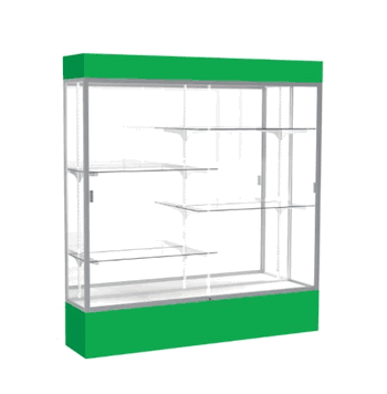 Spirit Kelly Green Display Case (Lighted), Mirror Back w/ Satin Natural aluminum frame finish, 80"H x 72"W x 16"D - Click to enlarge
