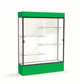 Spirit Kelly Green Display Case (Lighted), Plaque Fabric Back w/ Dark Bronze aluminum frame finish, 80"H x 60"W x 16"D - Click to enlarge