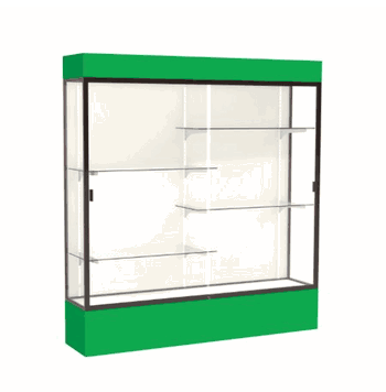 Spirit Kelly Green Display Case (Lighted), Plaque Fabric Back w/ Dark Bronze aluminum frame finish, 80"H x 72"W x 16"D - Click to enlarge