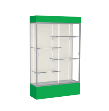 Spirit Kelly Green Display Case (Lighted), Plaque Fabric Back w/ Satin Natural aluminum frame finish, 80"H x 48"W x 16"D - Click to enlarge
