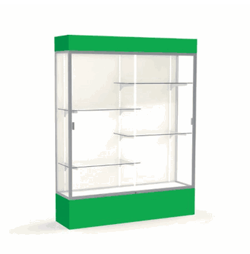 Spirit Kelly Green Display Case (Lighted), Plaque Fabric Back w/ Satin Natural aluminum frame finish, 80"H x 60"W x 16"D - Click to enlarge