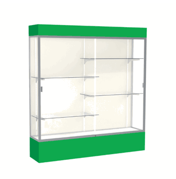 Spirit Kelly Green Display Case (Lighted), Plaque Fabric Back w/ Satin Natural aluminum frame finish, 80"H x 72"W x 16"D - Click to enlarge