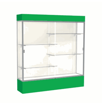 Spirit Kelly Green Display Case (Lighted), Plaque Fabric Back w/ Satin Natural aluminum frame finish, 80"H x 72"W x 16"D - Click to enlarge
